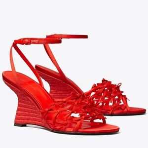 New Tory Burch Mini Bow Red Espadrille Wedge Size 8